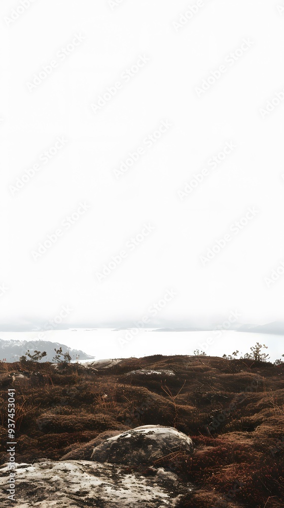 Minimalist Landscape with Foggy Horizon and Distant Water Minimalist Landscape with Foggy Horizon and Distant Water