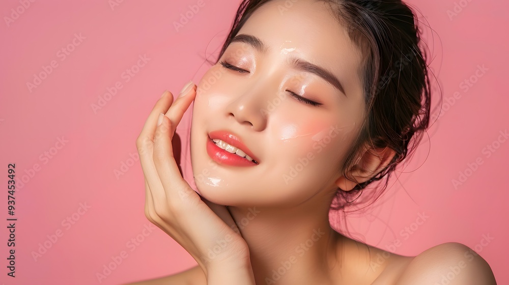 Close Up Portrait of Young Asian Woman with Skin Care Product on Face Close Up Portrait of Young Asian Woman with Skin Care Product on Face