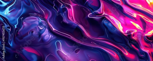 Liquid shapes in bright neon, organic and fluid, dynamic movement, digital art, high detail