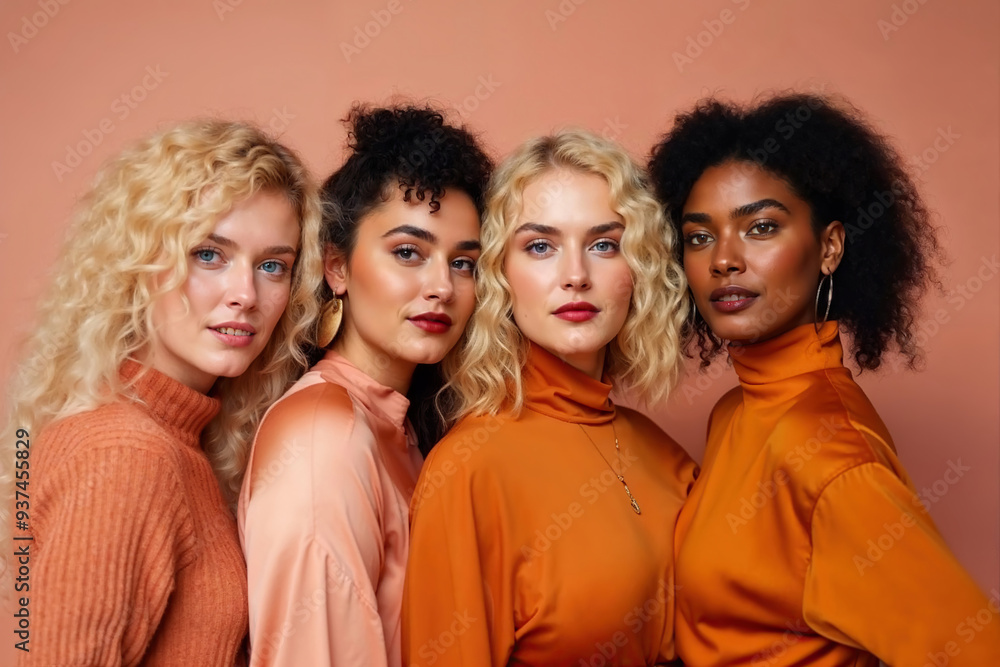 A group of diverse women standing in a row next to each other, showcasing unity and togetherness. Generative AI A group of diverse women standing in a row next to each other, showcasing unity and togetherness. Generative AI