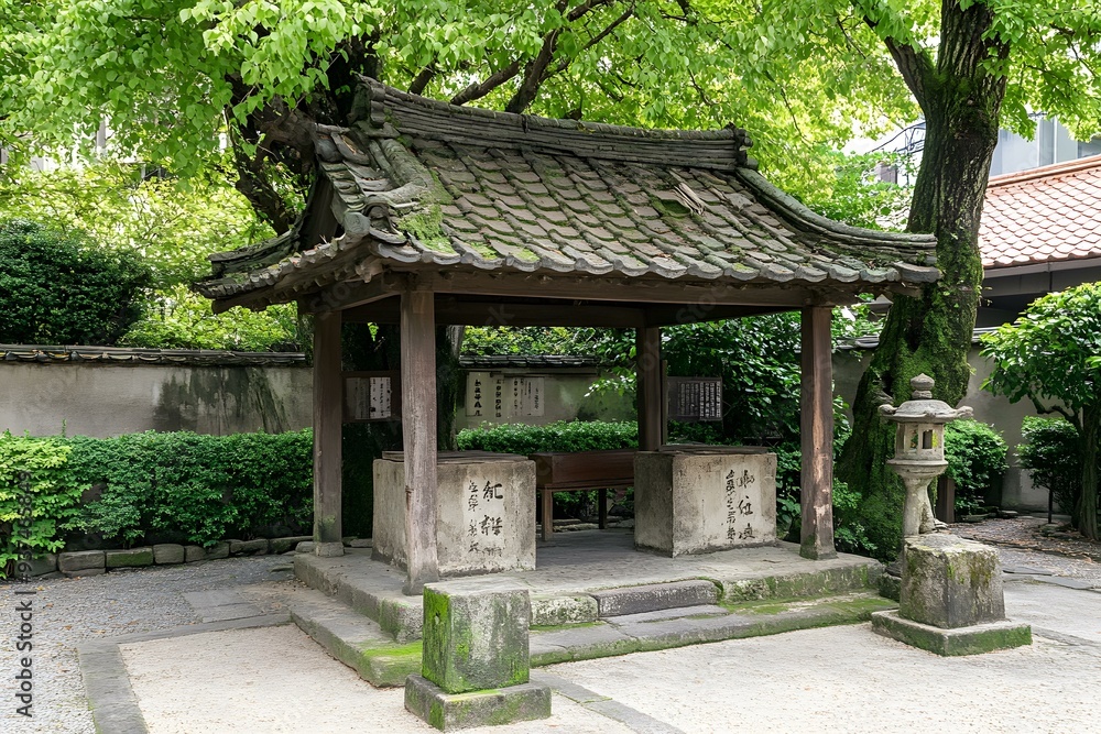 Japanese Traditional Wooden Pagoda with Stone Lantern Japanese Traditional Wooden Pagoda with Stone Lantern