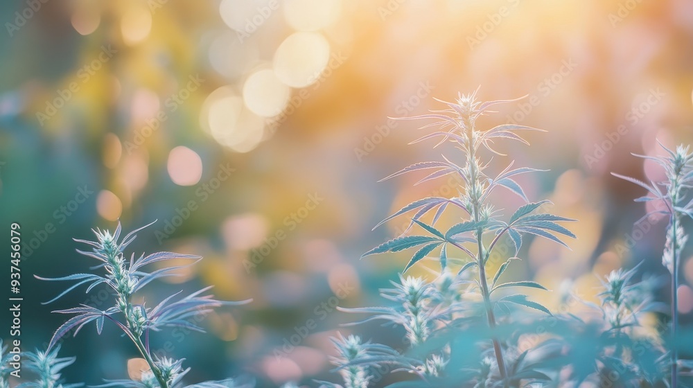 Close-up of cannabis plants in a soft, glowing environment. Close-up of cannabis plants in a soft, glowing environment.