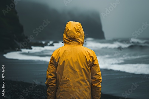 Person in Yellow Raincoat on the Beach