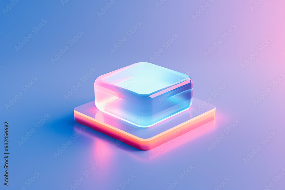 Neon cube with reflective patterns on gradient base. Generative AI image Neon cube with reflective patterns on gradient base. Generative AI image