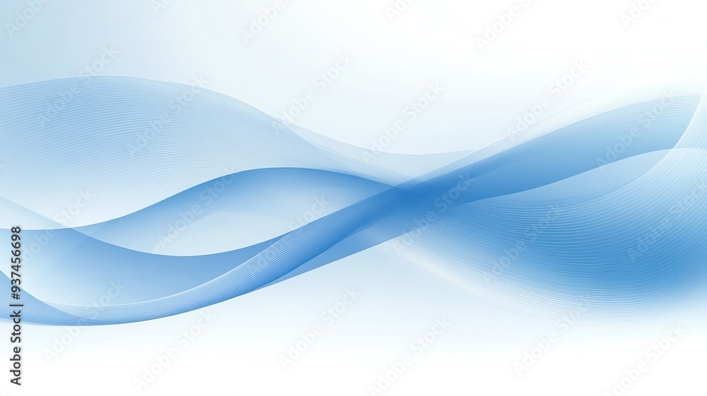 Obraz premium Soft waves of blue flow gracefully across a light background, creating a tranquil and serene atmosphere for design.