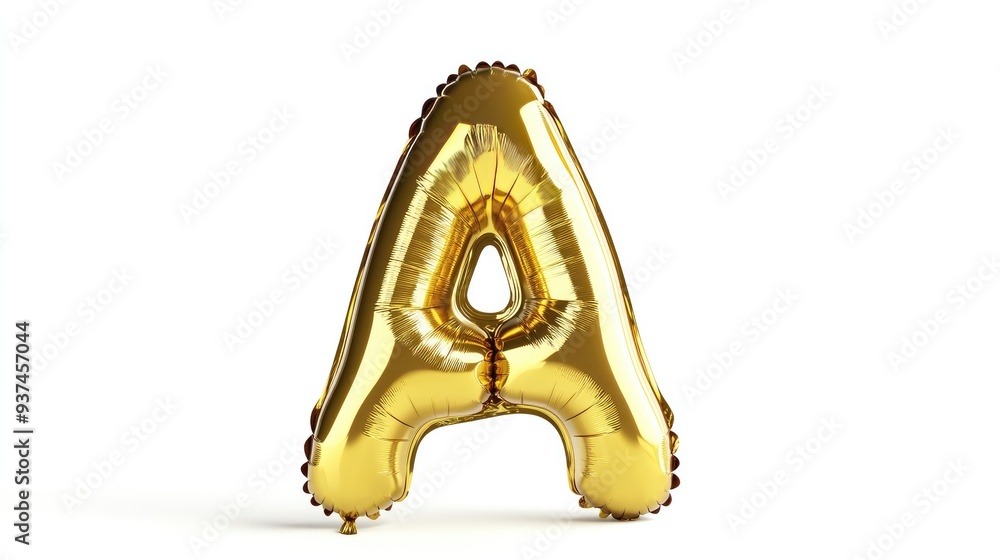 Large gold letter A balloon, isolated on a bright white background, ideal for celebrations Large gold letter A balloon, isolated on a bright white background, ideal for celebrations