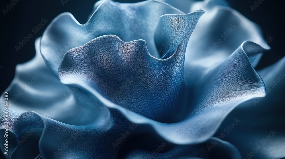 Fototapeta premium Delicate blue flower petal with soft curves and elegant texture, perfect for artistic designs and nature themes.