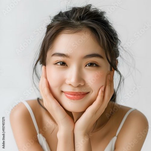 Smiling Asian Woman with Soft Makeup