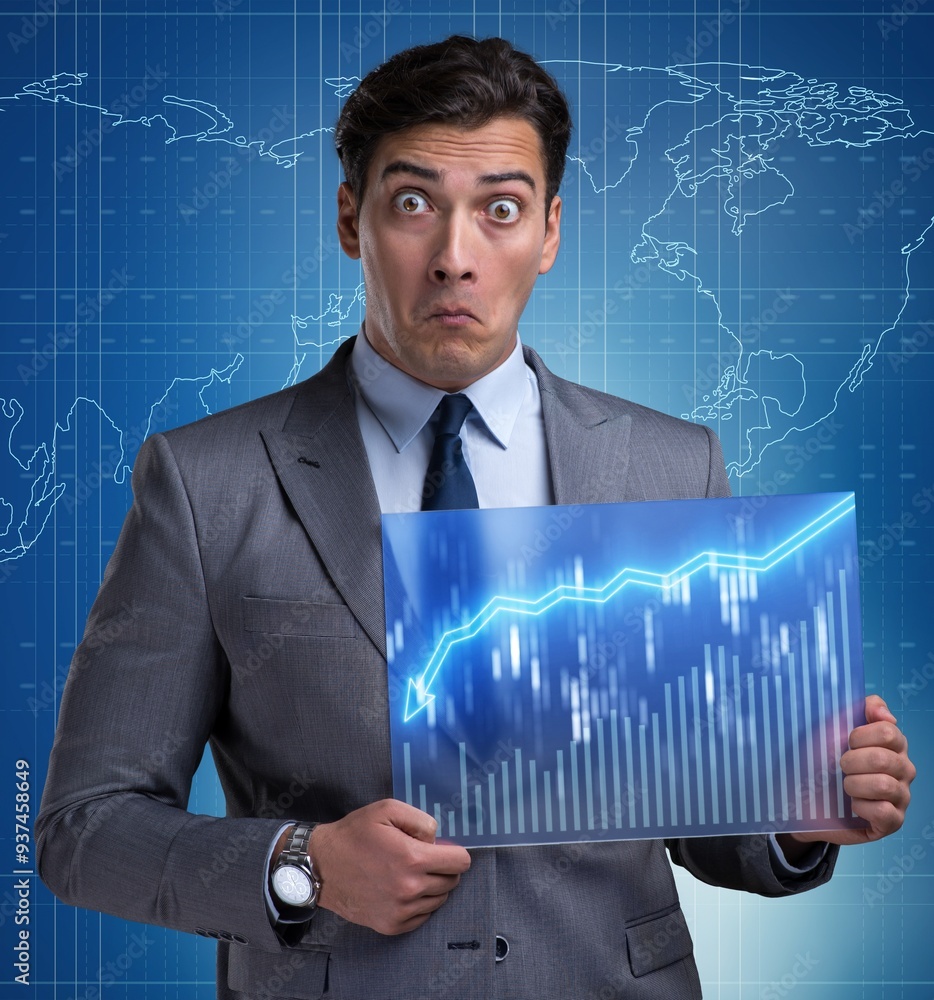 Funny businessman surprised at market quotes Funny businessman surprised at market quotes