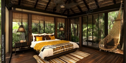 Tropical Rainforest Cabin Bedroom Interior Design photo