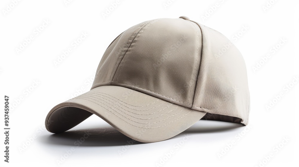 Tan Baseball Cap on White Background with Shadow Tan Baseball Cap on White Background with Shadow