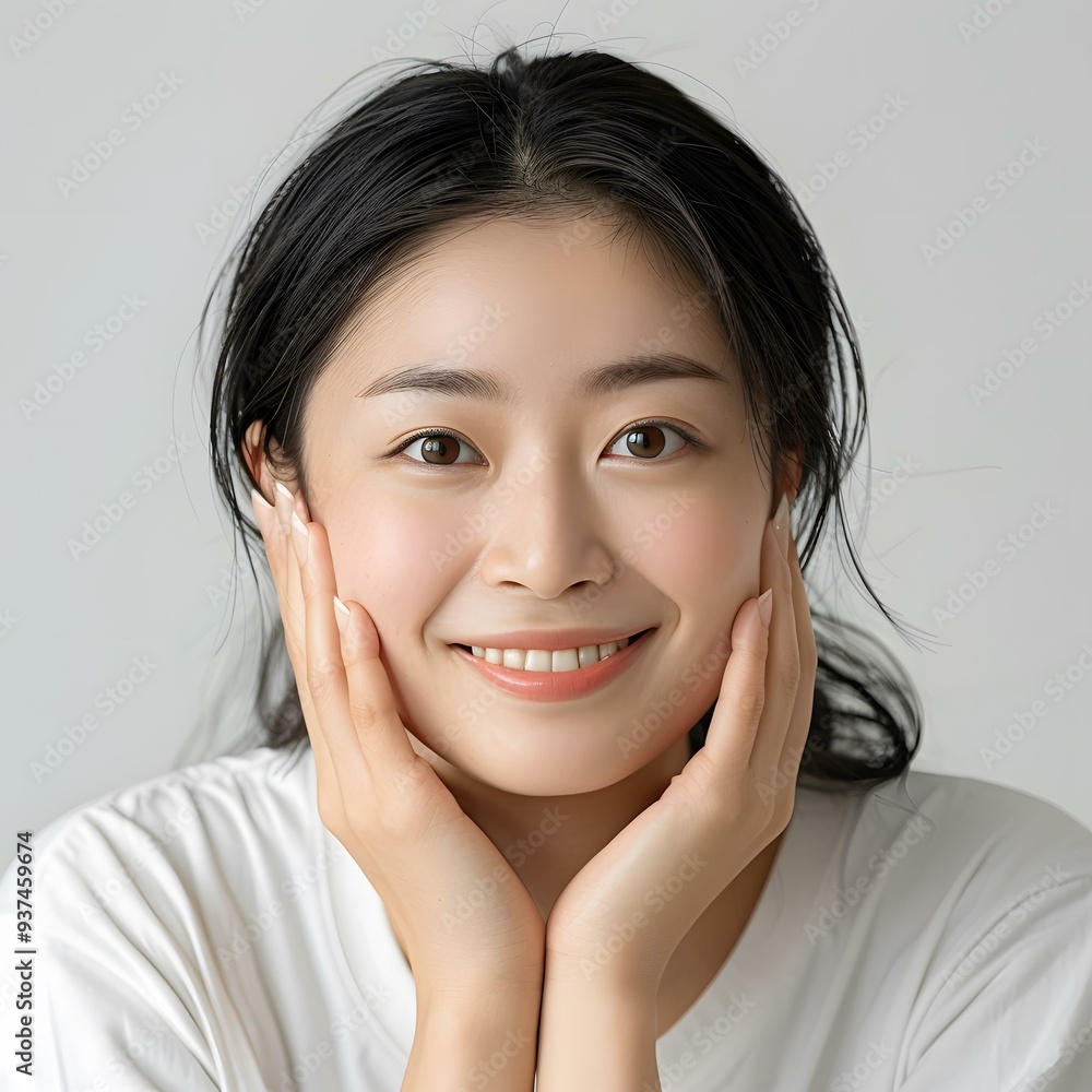 Portrait of a Smiling Asian Woman With Her Hands on Her Cheeks Portrait of a Smiling Asian Woman With Her Hands on Her Cheeks