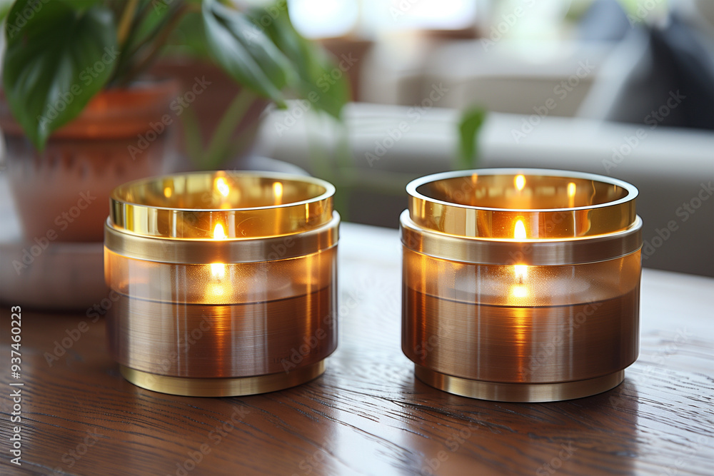 Elegant Gold Candle Holders on Homely Table. Generative AI image