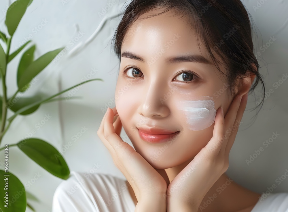 Smiling Woman Applying Facial Cream Smiling Woman Applying Facial Cream