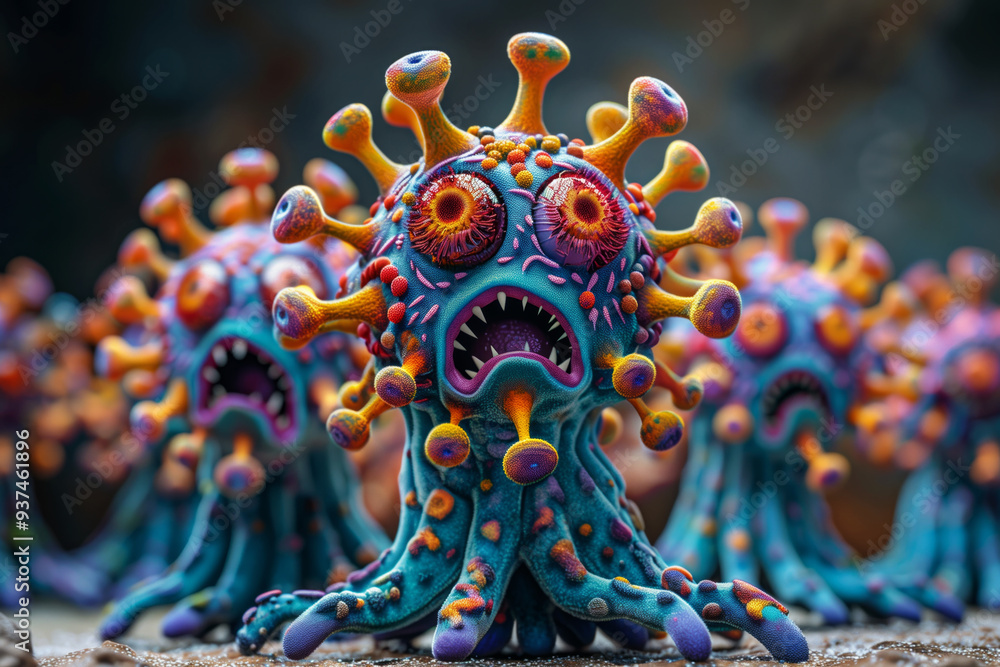 Obraz premium Colorful artistic concept of a virus structure. Generative AI image