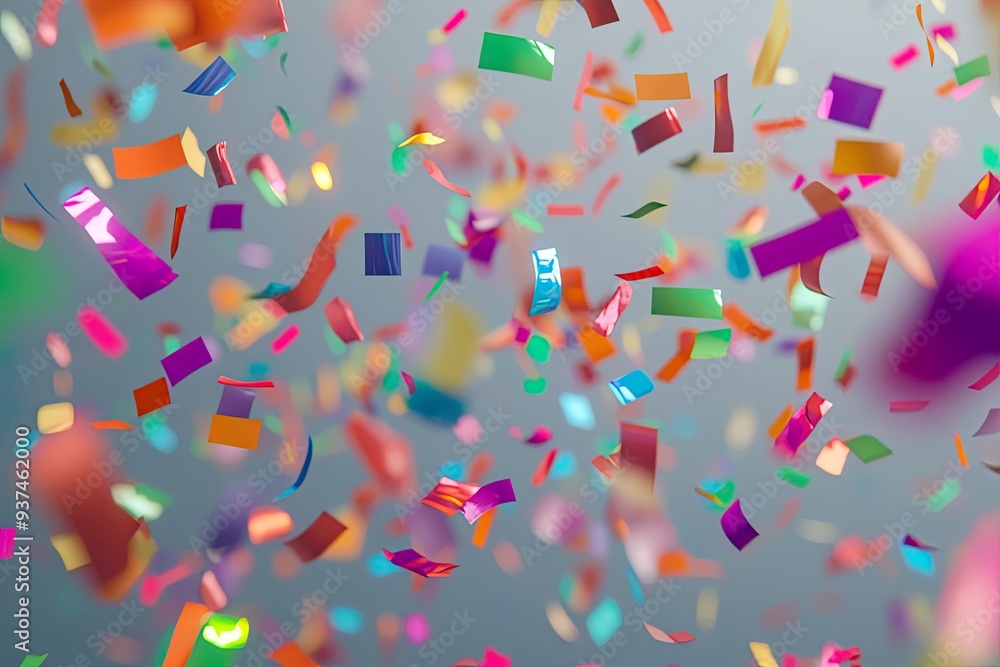 Obraz premium Colorful confetti falling against a soft background, symbolizing celebration and joy.