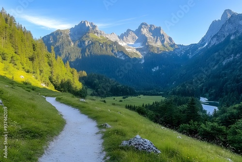 Mountain Trail Winding Through Lush Green Valley