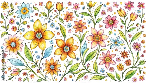 Wallpaper Mural カラフルな植物 花 白い背景画像 Colorful plants flowers white background images Torontodigital.ca