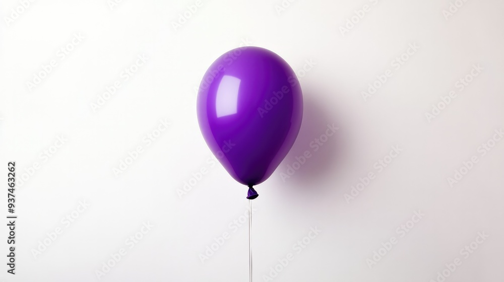 Single purple balloon with a shiny surface, floating solo on a pure white background Single purple balloon with a shiny surface, floating solo on a pure white background