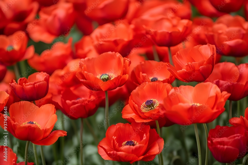 Obraz premium Red Poppy Flowers Blooming In Field