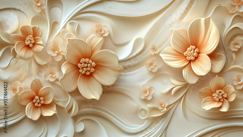 3D Floral Tile Background, Colorful, Seamless