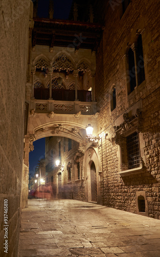 Photography Flying Balcony in Gothic quarter of Barcelona at night