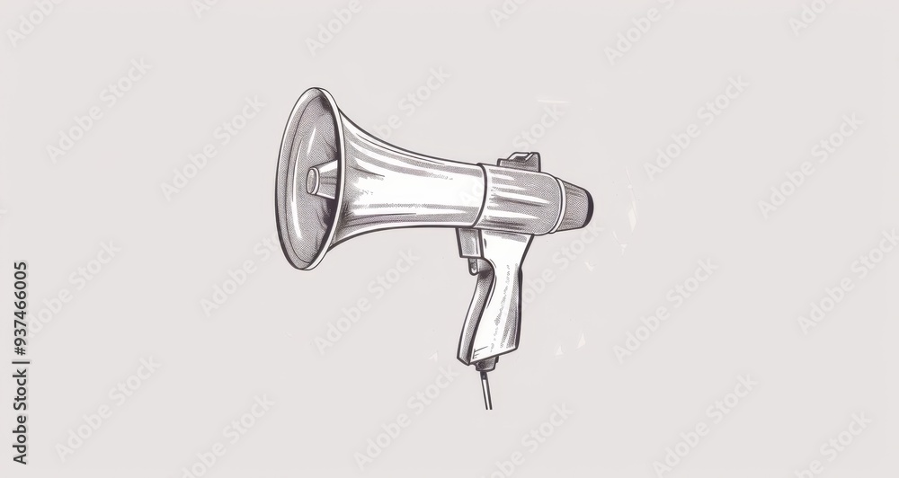 Simple Single-Line Drawing of a Megaphone in Minimalist Style with grey Background Simple Single-Line Drawing of a Megaphone in Minimalist Style with grey Background