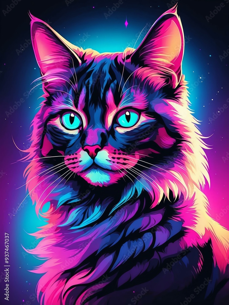 portrait of a cat in synthwave illustration background portrait of a cat in synthwave illustration background