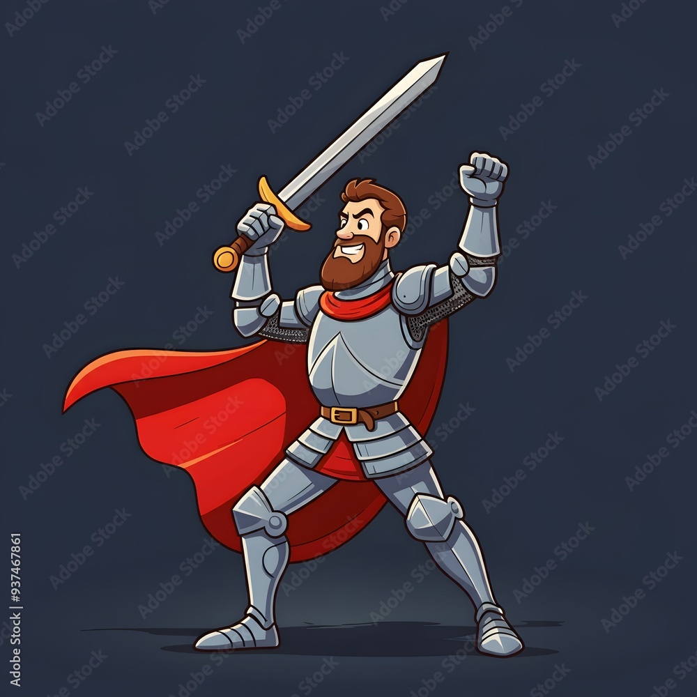 Obraz premium Heroic Knight in Shining Armor with Sword