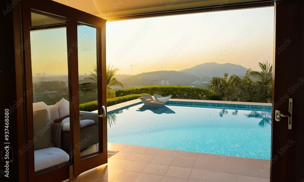 Relaxing Poolside Home Stay: Zoom In/Out Slow Motion Relaxing Poolside Home Stay: Zoom In/Out Slow Motion