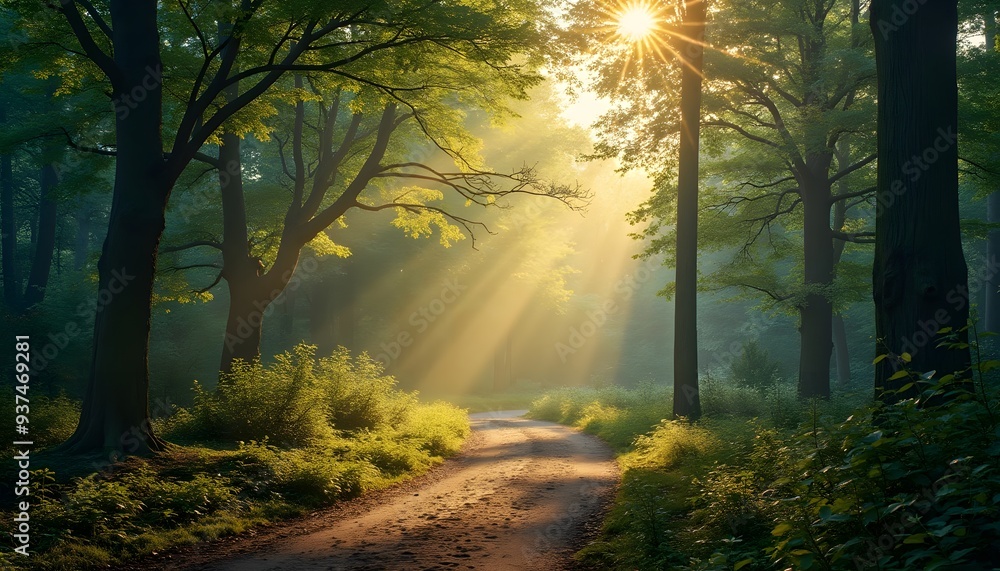 Obraz premium Sunbeams Piercing the Forest