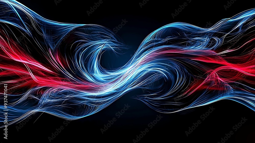 Obraz premium Abstract cyber simulation in a digital render, energetic lines and motion, copy space for text,