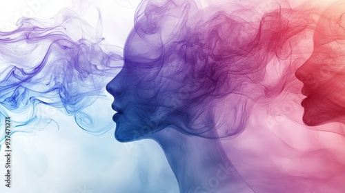 A captivating blend of colorful smoke forming abstract human profiles, symbolizing creativity and transformation.