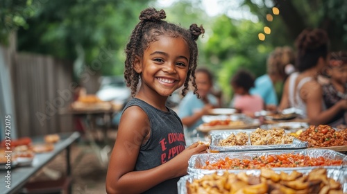 Vibrant Neighborhood Block Party with Diverse Community Gathering for Food and Fun