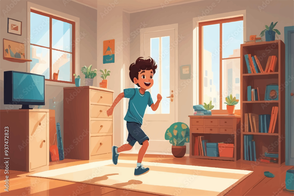 cartoon image of a boy playing in a room cartoon image of a boy playing in a room