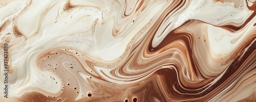 Unique abstract patterns from milk and coffee swirls, organic and calm, digital illustration