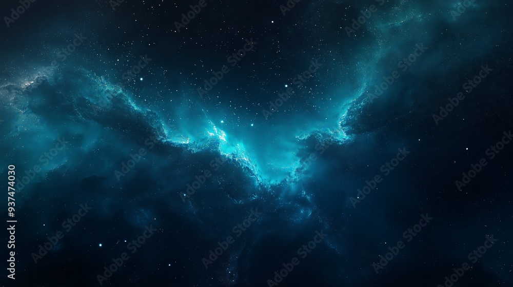 Fototapeta premium Deep Space Nebula with Glowing Blue Light and Starry Sky
