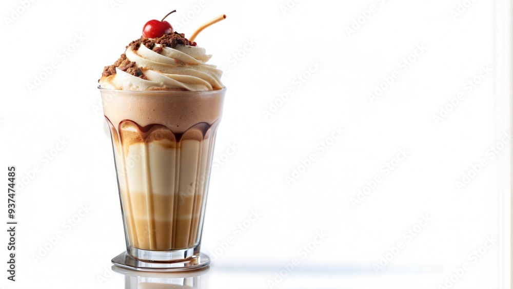Creamy Vanilla Latte Ice Cream Milkshake Isolated on White Background. Indulgent and Refreshing Dessert Drink with Delicious Vanilla Flavor, Perfect for Sweet Treats and Decadent Summer Delights. Creamy Vanilla Latte Ice Cream Milkshake Isolated on White Background. Indulgent and Refreshing Dessert Drink with Delicious Vanilla Flavor, Perfect for Sweet Treats and Decadent Summer Delights.