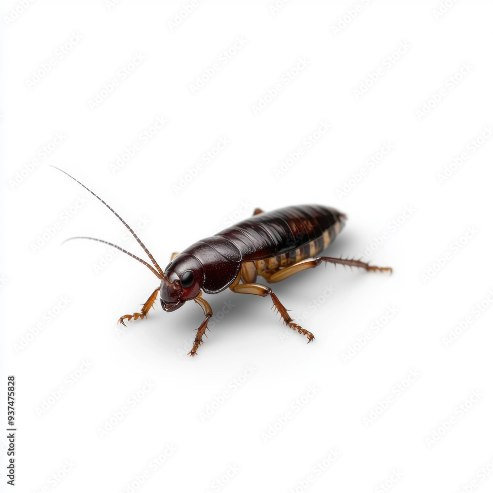 Detailed close-up of a cockroach isolated on a clean white background, highlighting the insect's texture and anatomy. Detailed close-up of a cockroach isolated on a clean white background, highlighting the insect's texture and anatomy.