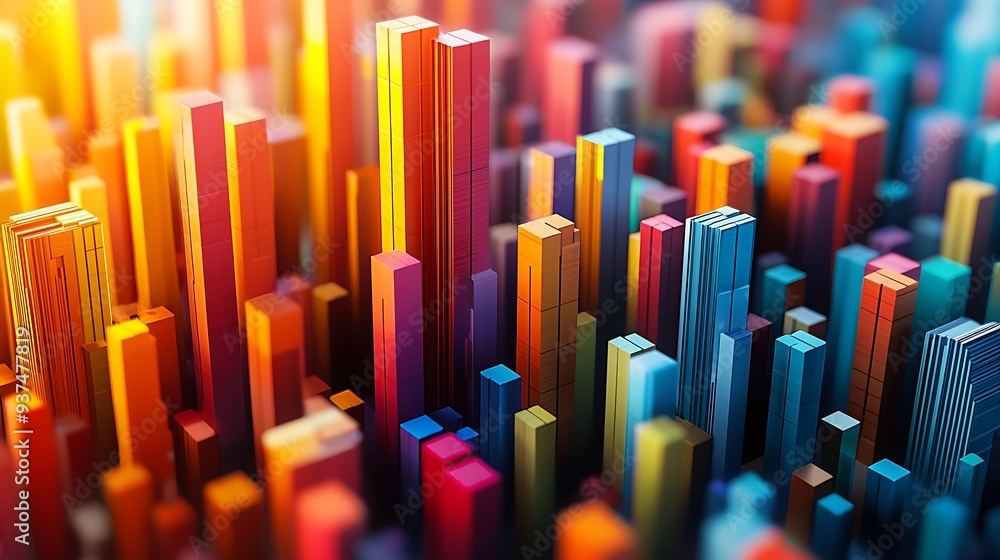 Colorful abstract geometric shapes, 3D rendering, digital art, urban, modern architecture, cityscape, blocks, cubes, structure, blending the elements of architecture, art, and technology in a visually Colorful abstract geometric shapes, 3D rendering, digital art, urban, modern architecture, cityscape, blocks, cubes, structure, blending the elements of architecture, art, and technology in a visually