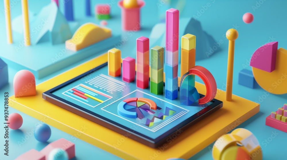 Online marketing, financial report chart, data analysis, and web development concept. Tablet with data chart. Online marketing, financial report chart, data analysis, and web development concept. Tablet with data chart.