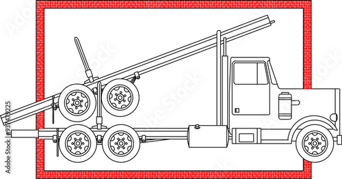 Vector sketch illustration of silhouette design of industrial truck vehicle heavy equipment material in box frame