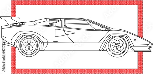 Vector sketch illustration of silhouette of modern sport racing car vehicle design in box frame 