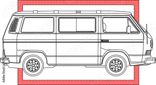 Vector sketch illustration of vintage classic old car vehicle design silhouette in box frame