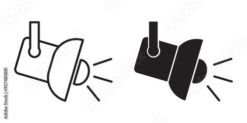 Set of spotlight icons. Stage light symbol. Event, concert, Spotlight filled and outline vector icon sign.