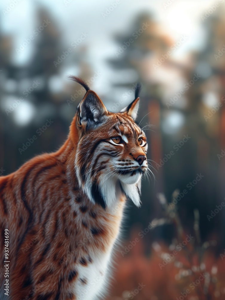 Obraz premium Canada Lynx, Lynx canadensis, close up with warm tones in a natural forest