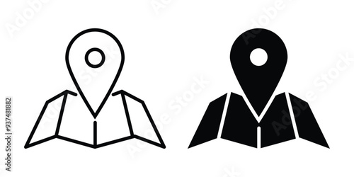 Map and location symbols set. Mapping icon. Geolocation map path distance. GPS cartography position. Pinpoint, map search, route, navigator eps 10.