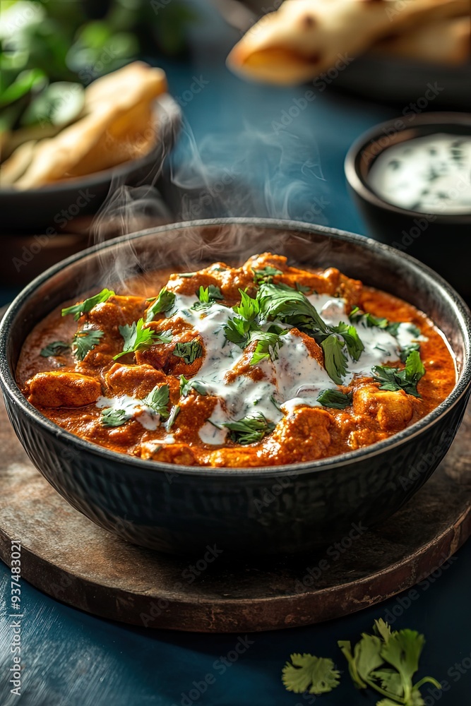 Chicken Tikka Masala Cian Blue Background High Resolution