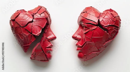 heart break in two pieces isolated on white background