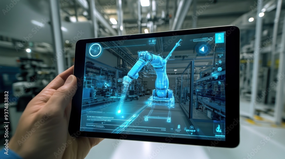 AR Tablet with Robotic Arm in Smart Factory.